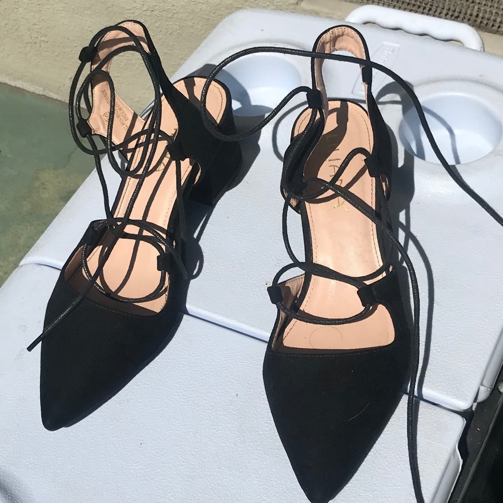 Tie Up Black Soft Mini Heel Size 10